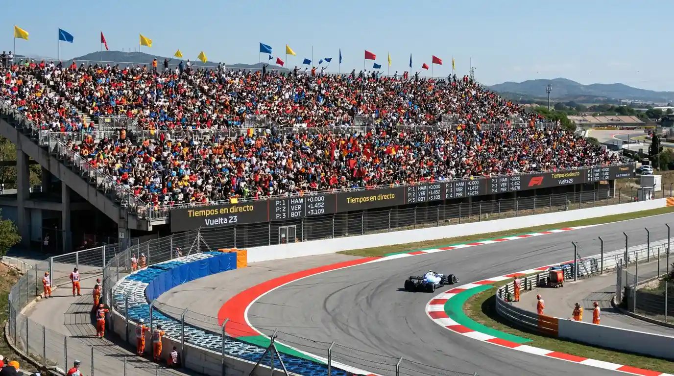 Pilotos de Fórmula 1 en el podio con pantalla de cuotas del campeonato al fondo