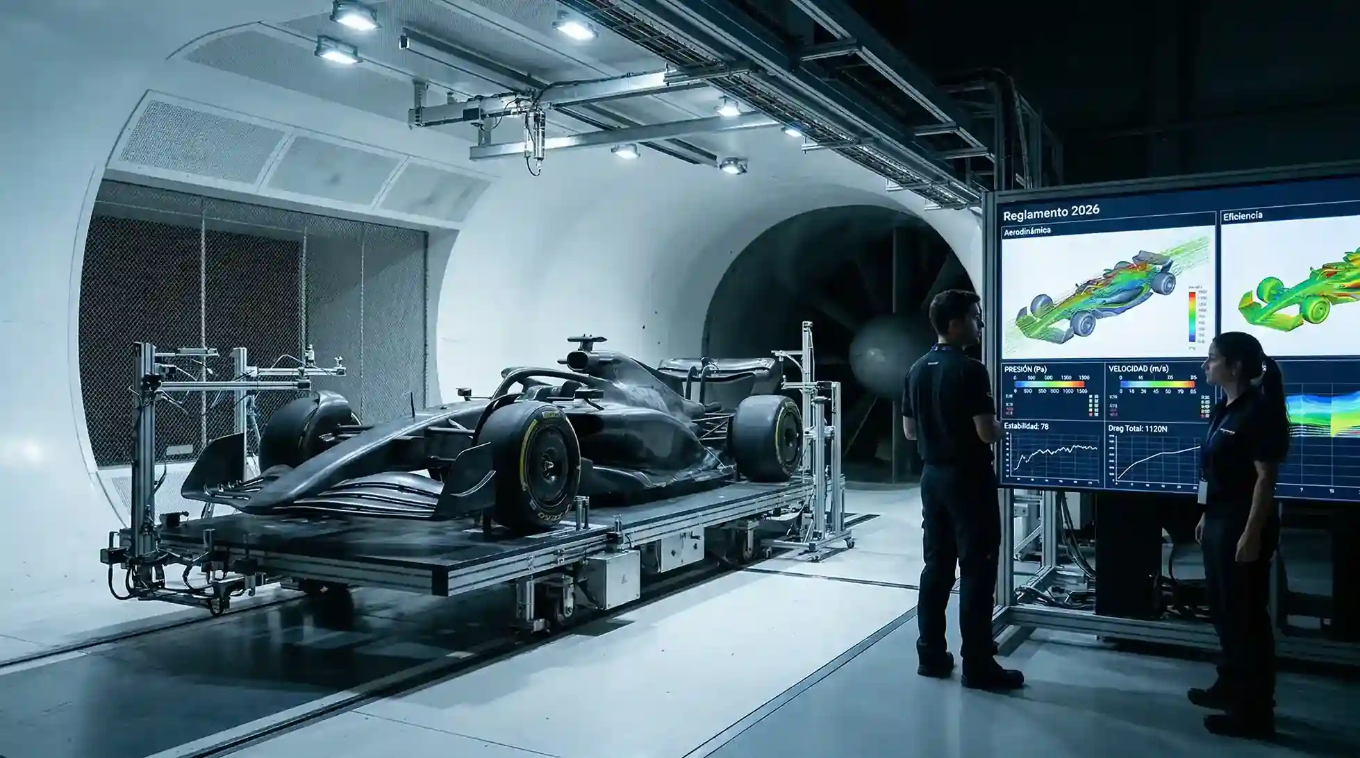 Monoplaza de Formula 1 de nueva generación 2026 en el tunel de viento